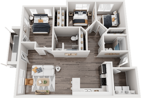 a 2400 sq ft apartment with a bedroom and a living room